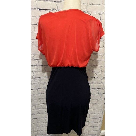 Enfocus Studio Women’s Red & Navy Blue Scoop Neck Split Sleeve Dress Size 8 - Picture 4 of 6
